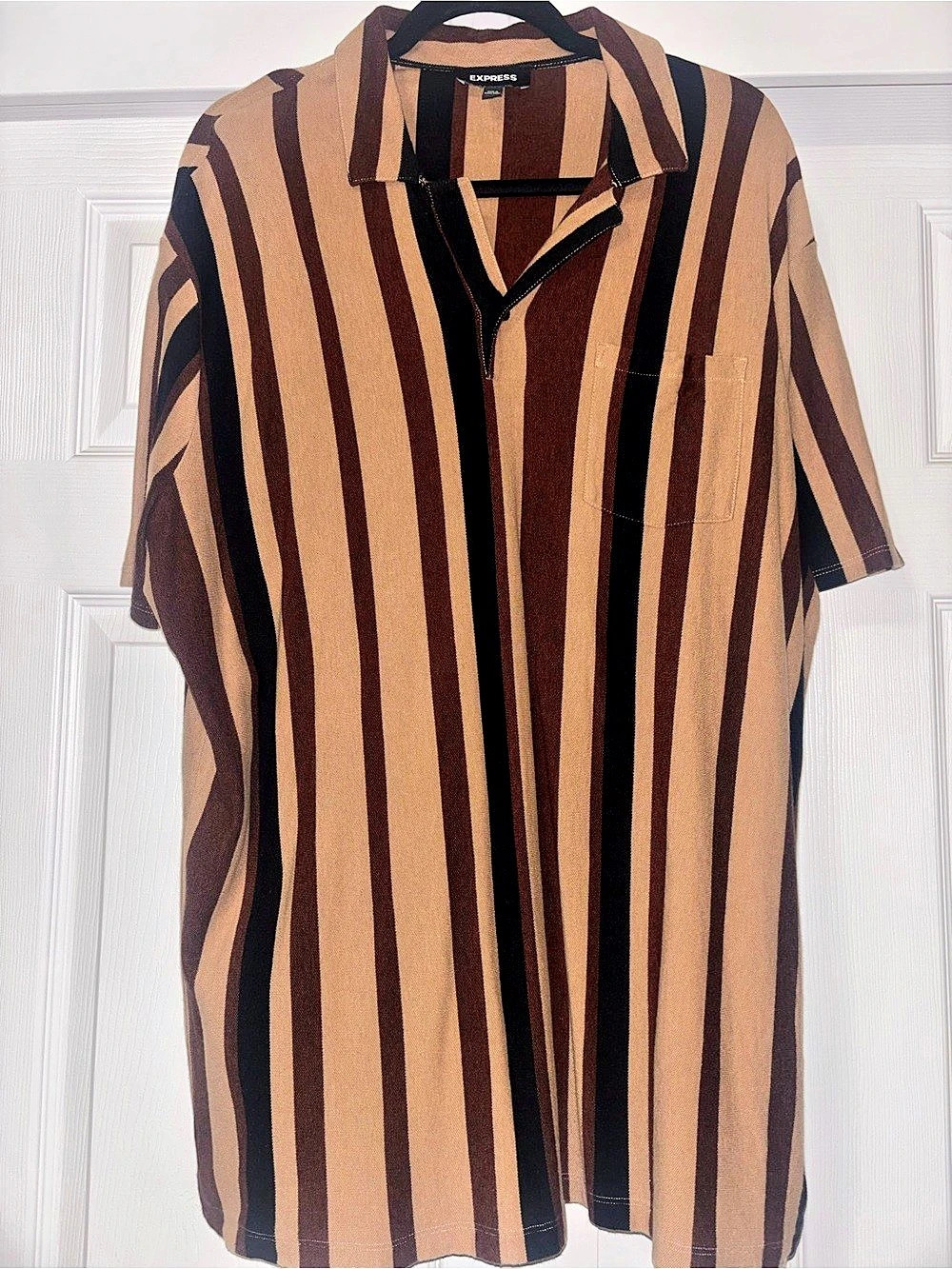 Express Striped Short Sleeve Shirt in Brown & Black Like New